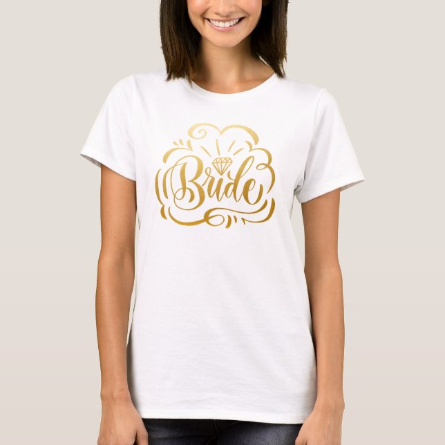 Camiseta Noiva e Diamante com Letra Manual em Dourado Metál (Frente)