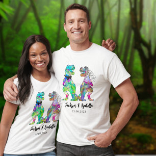 Camiseta Noiva e Noivo T-Rex Engraçados Casamento de Dinoss