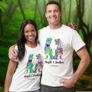 Camiseta Noiva e Noivo T-Rex Engraçados Casamento de Dinoss