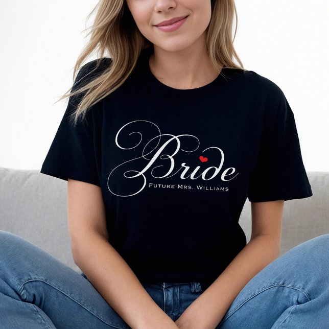 Camiseta Noiva Elegante Futura Sra Preta Feminino (Criador carregado)