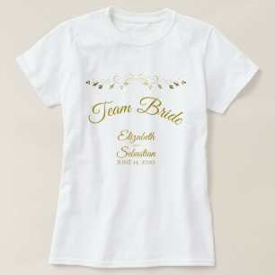 Camiseta Noiva Equipe Elegante Simples Flores de Ouro Casam
