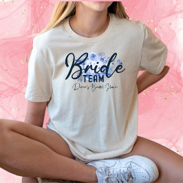 Camiseta Noiva Equipe-Rústica Rosa Watercolor-Boho Azul