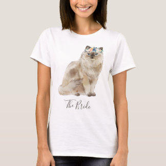 Camiseta Noiva Gatinho Floral Aquarela Caprichosa