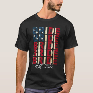 Camiseta Noiva Noivo Est. 2025 Bandeira dos EUA Casais Recé