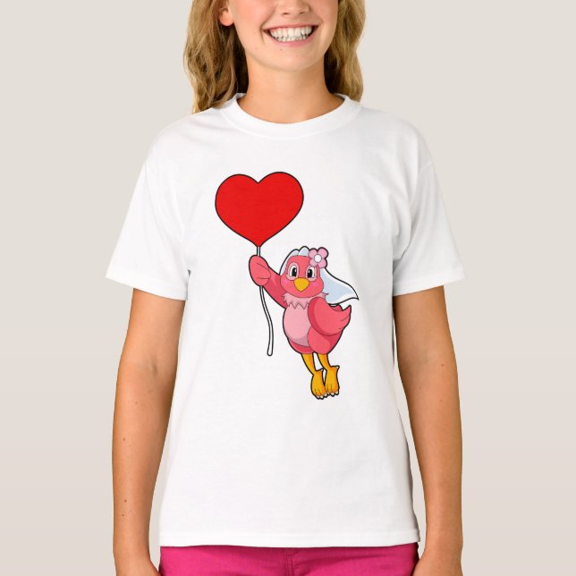 Camiseta Noiva Pássaro com Véu e Balão de Coração (Frente)