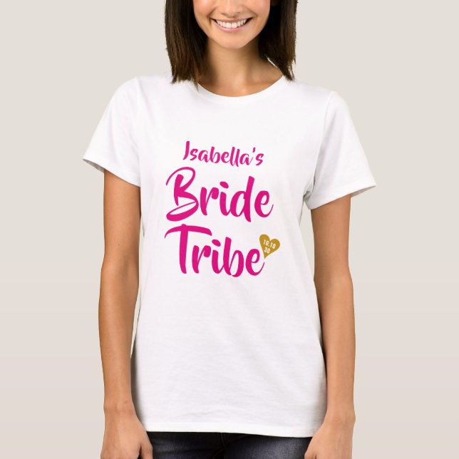 Camiseta Noiva Tribo Ouro Data Coração Personalizado (Frente)