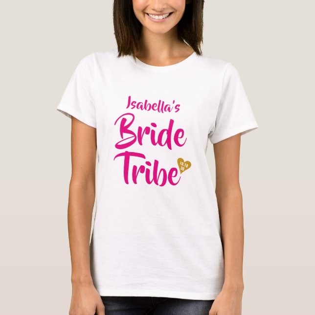 Camiseta Noiva Tribo Ouro Data Coração Personalizado (Frente)