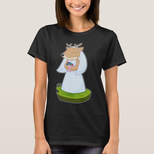 Camiseta Noiva Veado Ramalhete de Flores Casamento (Frente)