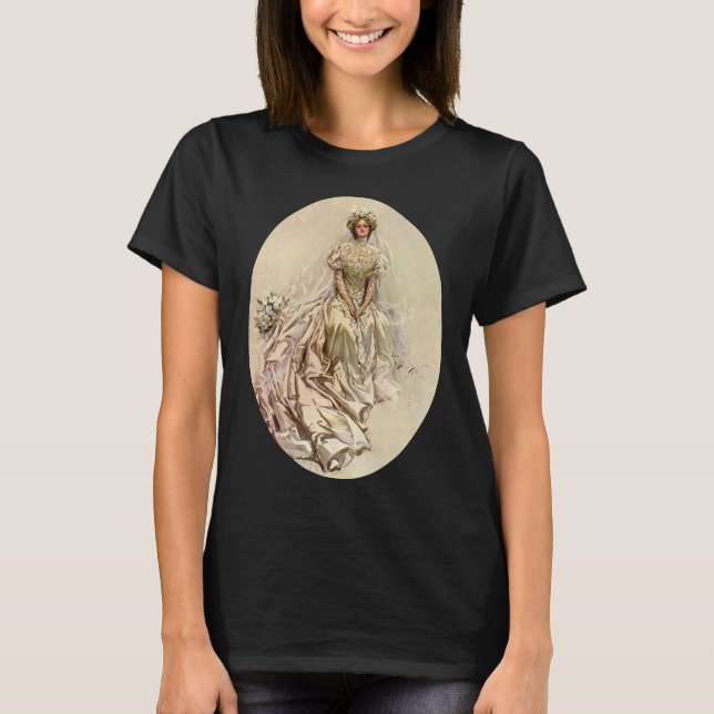 Camiseta Noiva Vitoriana Vintage, Retrato Bridal Antiquado (Frente)