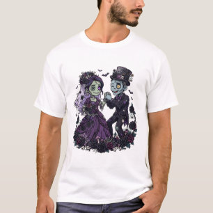 Camiseta Noiva Zumbi Noivo Arte Gótica de Halloween