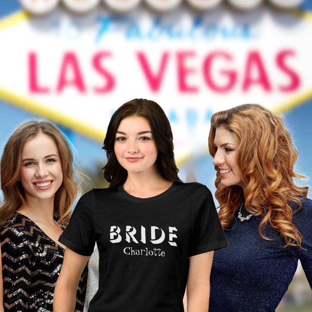 Camiseta Noivas Nome Solteira Preta Senhoras (Vegas Bachelorette Party)
