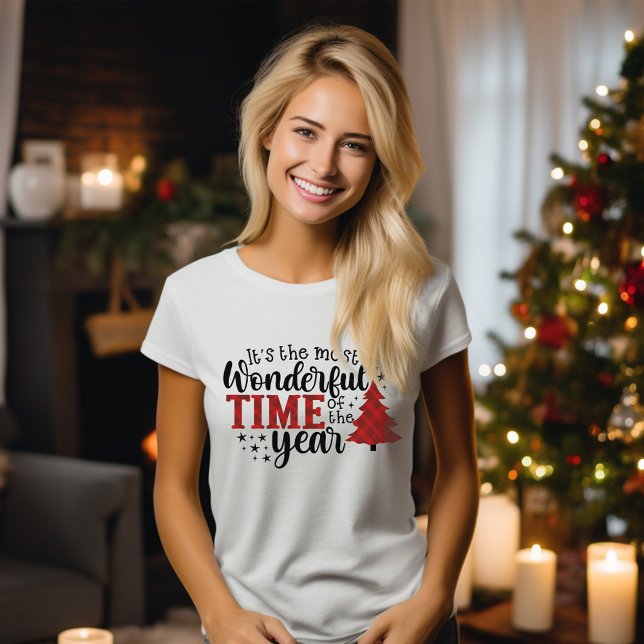 Camiseta Noivo de Natal mais maravilhoso do mundo feminino (Cute Christmas Red Most Wonderful Time Women's T-Shirt)