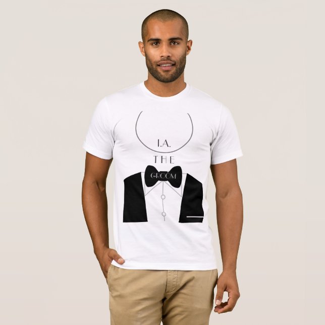 Camiseta Noivo Monograma Preto Branco Simples Moderno Solte (Frente Completa)