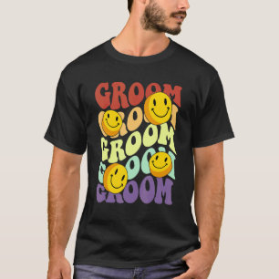 Camiseta noivo sorriso retrô rosto celebração de casamento 