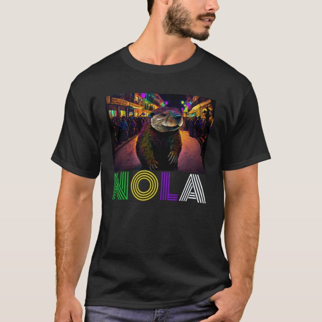 Camiseta Nola Dizendo Nova Orleans Mardi Gras Nutria Rato 1 (Frente)
