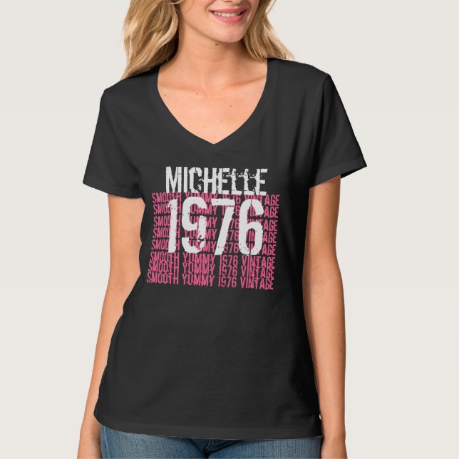 Camiseta Nome 1976 feito sob encomenda branco do rosa do (Frente)