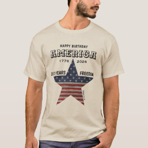 Camiseta Nome 250º Feliz Aniversário América Cor Areia