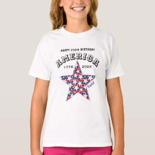 Camiseta Nome    250º Feliz Aniversário América Estrelas Ju