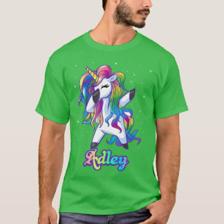 Camiseta Nome ADLEY Personalizado do Rainbow Unicorn Dab Pe