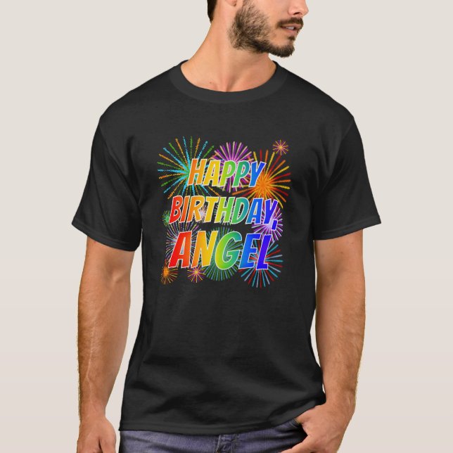 Camiseta Nome "ANGEL", Diversão "FELIZ ANIVERSÁRIO" (Frente)