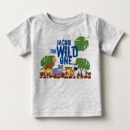 Camiseta Nome azul Safari WILD ONE Primeiro Aniversário