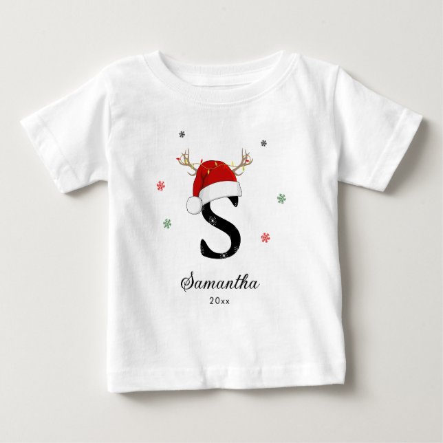 Camiseta Nome Carta Santa Hat | Monograma | Inicial persona (Frente)