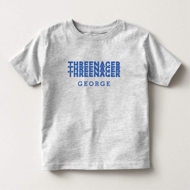 Camiseta Nome com Letra Retrô Threenager Azul (Frente)