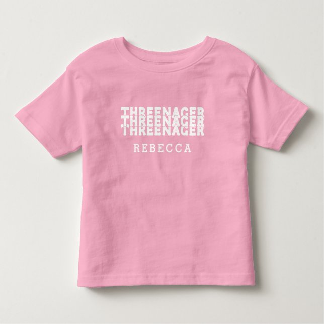 Camiseta Nome com Letras Retrô Threenager Branco (Frente)