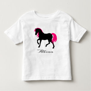 Camiseta Nome da Adição de Cavalo Branco Branco e Rosa Quen