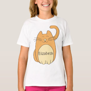 Camiseta Nome da Adição de Gato de Cartoon de Corte Beige