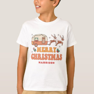 Camiseta Nome da barraca de camping infantil de Natal Renoe