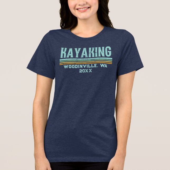 Camiseta Nome da Data da Localização do Kayaker do Kayaking (Frente)