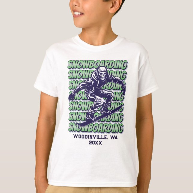 Camiseta Nome da Data de Localização de Snowboard Personali (Frente)