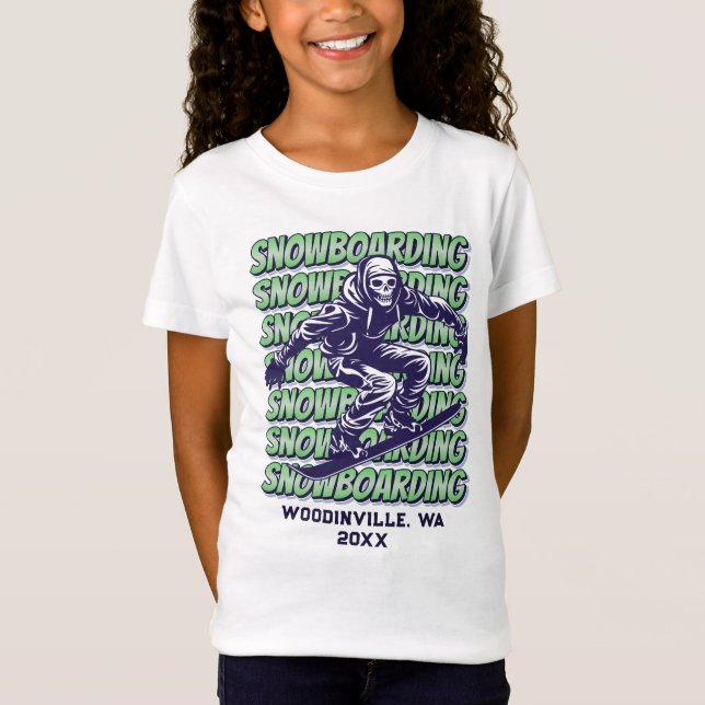 Camiseta Nome da Data de Localização de Snowboard Personali (Frente)