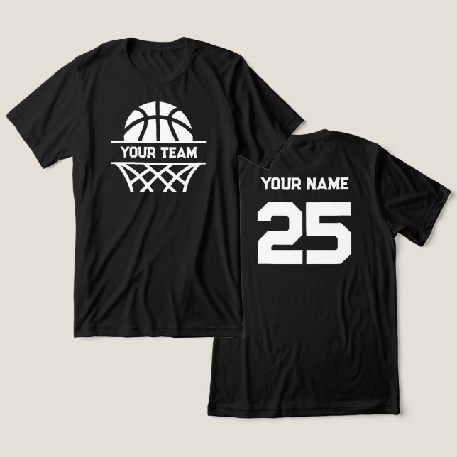 Camiseta Nome da Equipe de Basquete Personalizada, Seu Nome (Design Frente e Verso)