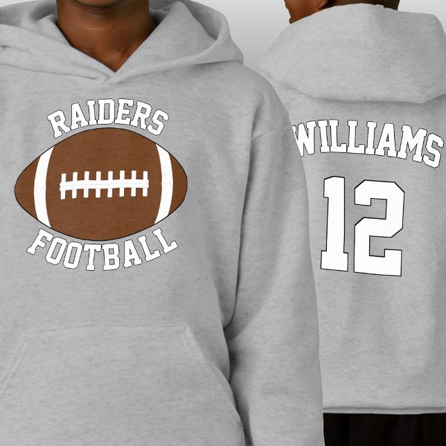 Camiseta Nome da Equipe de Futebol Personalizada, Nome do J (Football team hoodie with custom team name, player name and jersey number.)