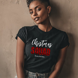 Camiseta Nome da Equipe de Natal Brilhante Vermelho