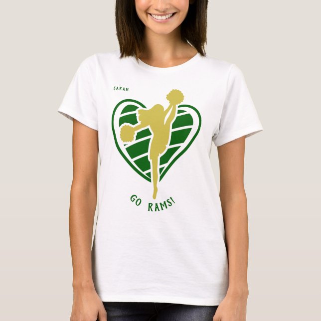 Camiseta Nome da Equipe do Cheerleader Dourado Verde (Frente)