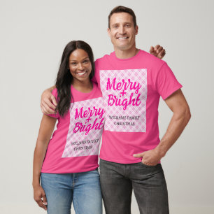 Camiseta Nome da família Bright, Feliz de Natal rosa