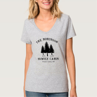 Camiseta Nome da Família Cabana Rústico País Floresta Árvor