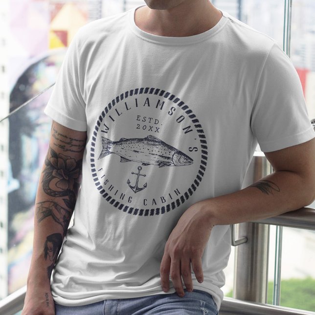 Camiseta Nome da família Cabina de pesca Marinho azul Russo (Criador carregado)