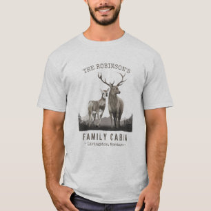 Camiseta Nome da família Cabina Deer Pine Floresta Cinza L