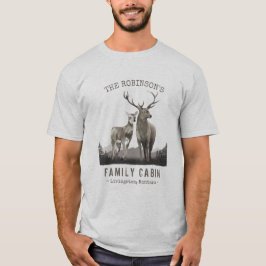 Camiseta Nome da família Cabina Deer Pine Floresta Cinza Lu