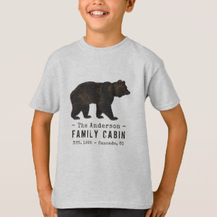 Camiseta Nome da família Cabina Urso Negro Castanho Russo