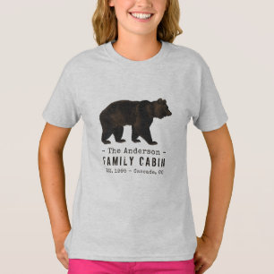 Camiseta Nome da família Cabina Urso Negro Castanho Russo
