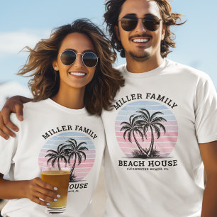Camiseta Nome da Família Correspondente Palm Tree Sunset Be