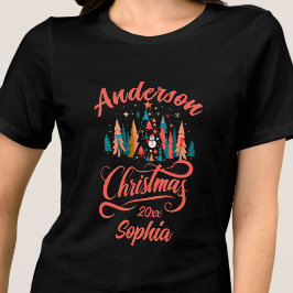Camiseta Nome da família decorada no Natal editável