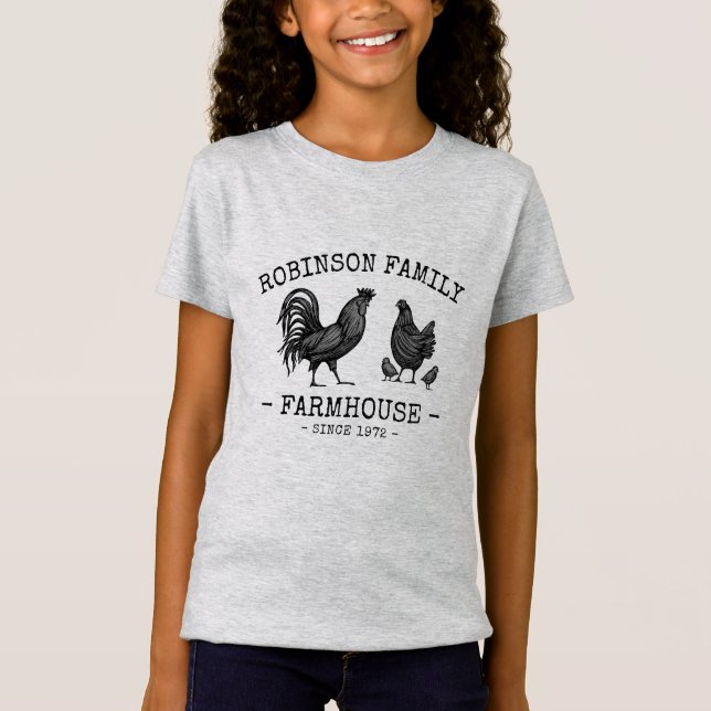 Camiseta Nome da família Farmhouse Hen Pintinho Rooster (Frente)