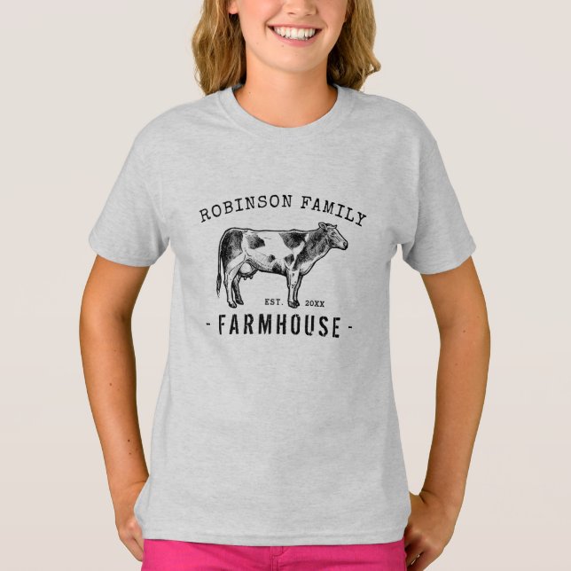 Camiseta Nome da família Farmhouse Russe Dairy milk Cow (Frente)