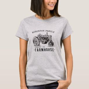 Camiseta Nome da família Farmhouse Rustic Vintage Trator